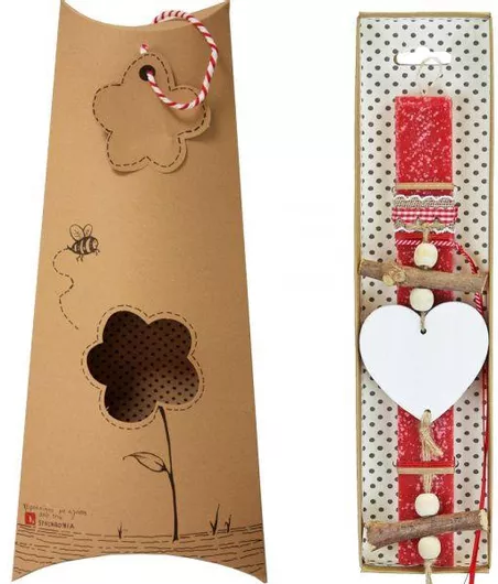 Πασχαλινή Λαμπάδα Synchronia LA23014D με Στολίδι Καρδιά Ξύλινο Κόκκινο