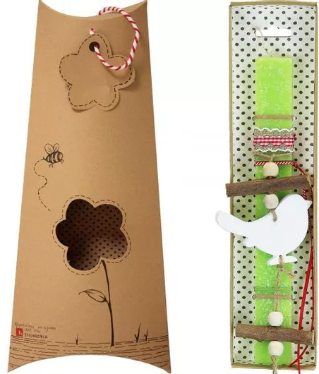 Πασχαλινή Λαμπάδα Synchronia LA23014B με Στολίδι Πουλί Ξύλινο Λευκό