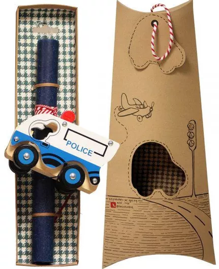 Πασχαλινή Λαμπάδα Synchronia Όχημα 3D Ξύλινο Αστυνομικό Μπλε