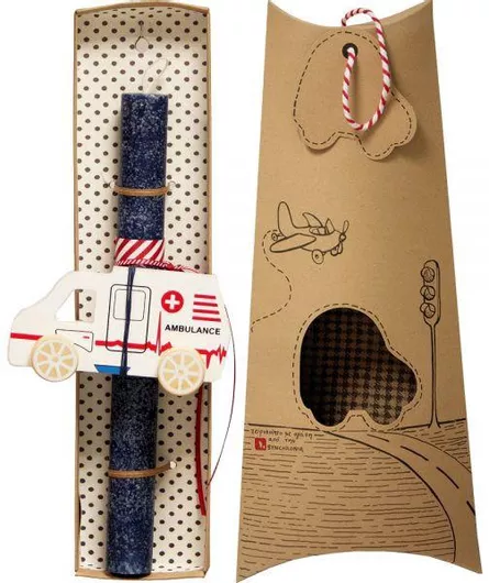 Πασχαλινή Λαμπάδα Synchronia Όχημα Ξύλινο Ασθενοφόρο Μπλε