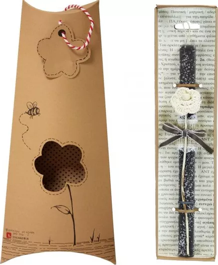 Πασχαλινή Λαμπάδα Synchronia Πλεκτό Κρεμ Λουλούδι Μαύρο