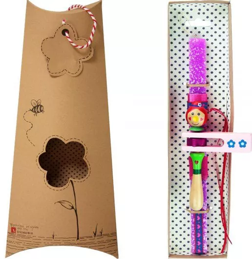 Πασχαλινή Λαμπάδα Synchronia LA22048D με Ροκάνα Ξύλινη Φούξια