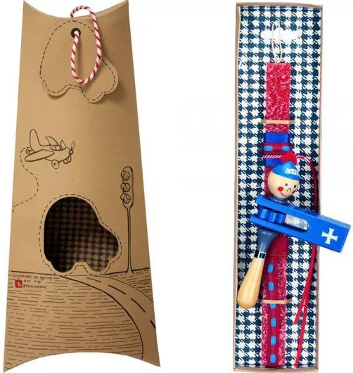 Πασχαλινή Λαμπάδα Synchronia LA22048A με Ροκάνα Ξύλινη Κόκκινο