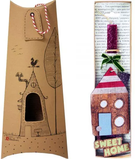 Πασχαλινή Λαμπάδα Synchronia LA22030C με Διακοσμητικό Σπίτι Καδράκι Βυσσινί