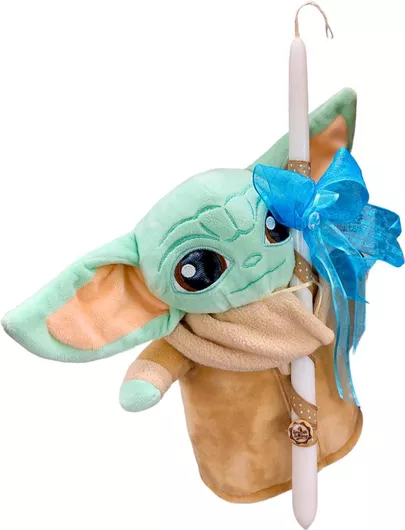 Πασχαλινή Λαμπάδα με Λούτρινο Baby Yoda The Mandalorian 30cm Λευκό