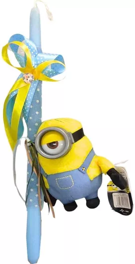 Πασχαλινή Λαμπάδα με Λούτρινο Stuart Minions 15cm Γαλάζιο