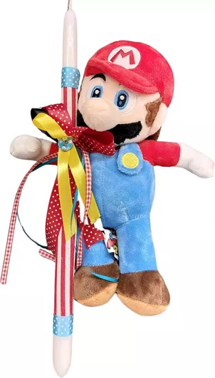 Πασχαλινή Λαμπάδα με Λούτρινο Super Mario 30cm Λευκό