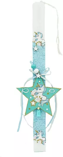 Πασχαλινή Λαμπάδα Χειροποίητη Αστέρι Μονόκερος Ξύλινος Λευκό