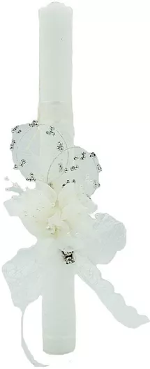 Πασχαλινή Λαμπάδα Χειροποίητη Λουλούδια Κύκλοι Λευκό