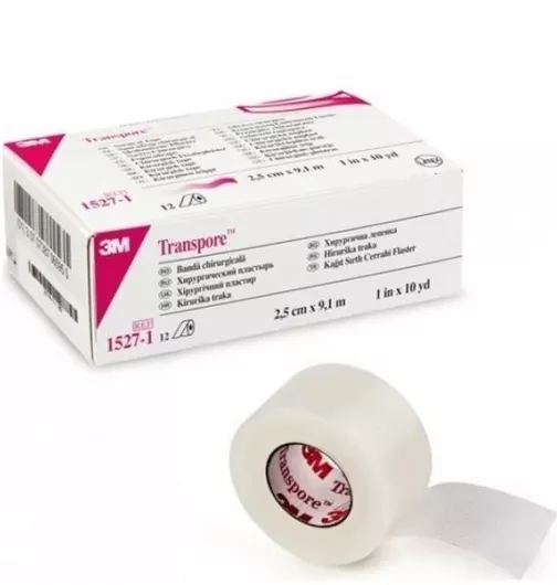 Επιδεσμικές Ταινίες 3M Transpore Μεταξωτές 9.1mx2.5cm Σετ 12τμχ