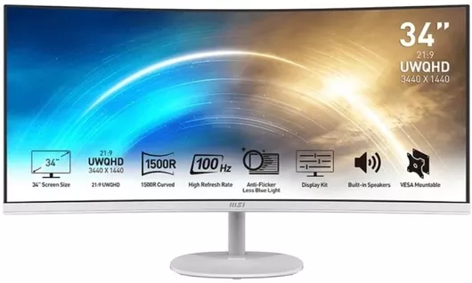 MSI PRO MP341CQW Ultrawide VA Curved Gaming Monitor 34" QHD 3440x1440 με Χρόνο Απόκρισης 4ms GTG