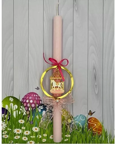 Πασχαλινή Λαμπάδα Aggelography Αρωματική με Στολίδι Kαρουζέλ Ροζ