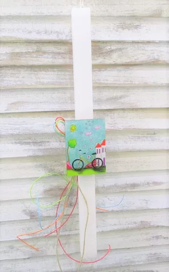 Πασχαλινή Λαμπάδα Anastachs Papier Mache Μαγνητάκι Ποδήλατο Λουλούδια Λευκό