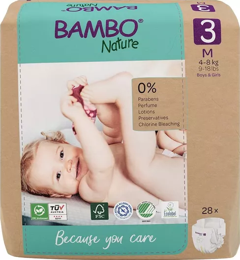 Bambo Nature Eco Friendly Πάνες με Αυτοκόλλητο No. 3 για 4-8kg 28τμχ