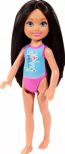 Κούκλα Barbie Chelsea Μελαχρινή με Μαγιό Σχέδιο Δελφίνι για 3+ Ετών