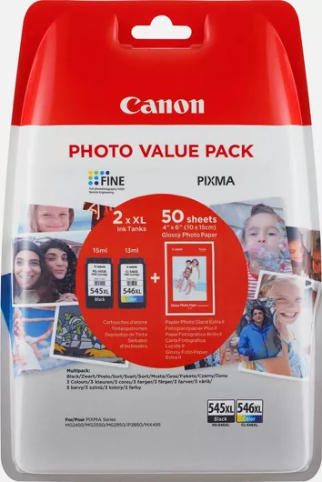 Μελάνι Εκτυπωτή Canon PG-545XL / CL-546XL Photo Value Pack με 2 Μελάνια Εκτυπωτή InkJet 8286B006 Πολλαπλό Color / Black