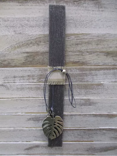 Πασχαλινή Λαμπάδα Edel Σαγρέ με Μοτίφ Φύλλο Γκρι