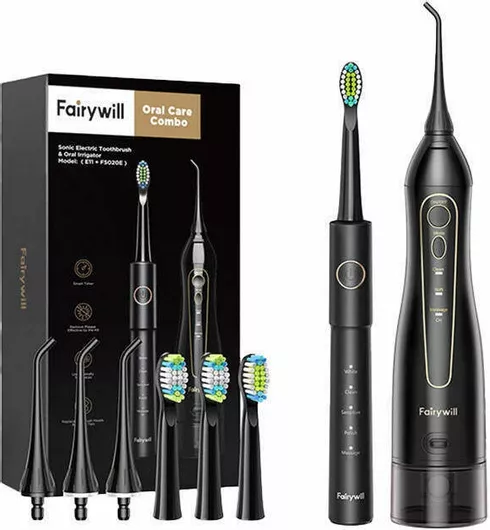 FairyWill Oral Care Combo FW-5020E FW-E11 Water Flosser με Χρονομετρητή Black