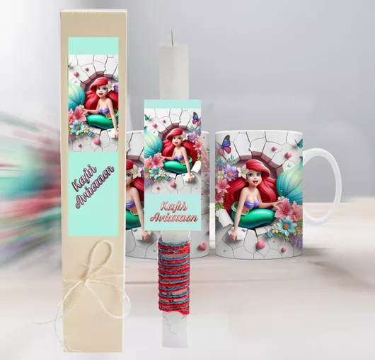 Πασχαλινή Λαμπάδα Σετ Little Mermaid Ariel με Κούπα