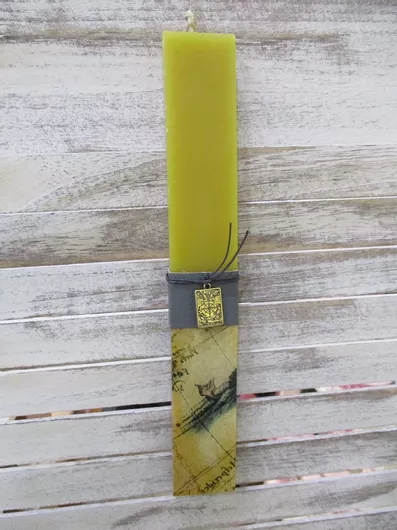 Πασχαλινή Λαμπάδα Βρέττα Λαδί με Χάρτη Κίτρινο