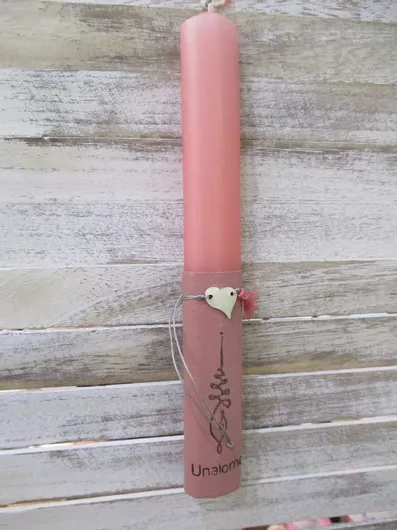 Πασχαλινή Λαμπάδα Βρέττα με Ασημί Βραχιολάκι Καρδιά Ροζ