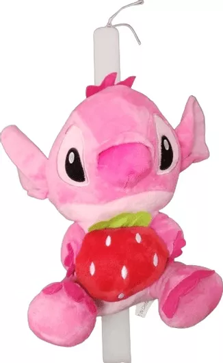 Πασχαλινή Λαμπάδα Romvous με Λούτρινο Stich Angel με Φράουλα 38cm Λευκό