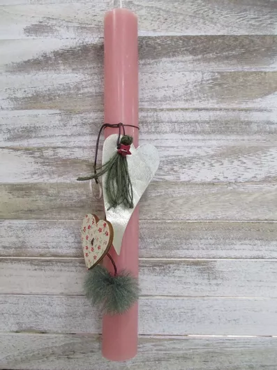 Πασχαλινή Λαμπάδα Φωτίου με Ασημί Καρδιά Ροζ