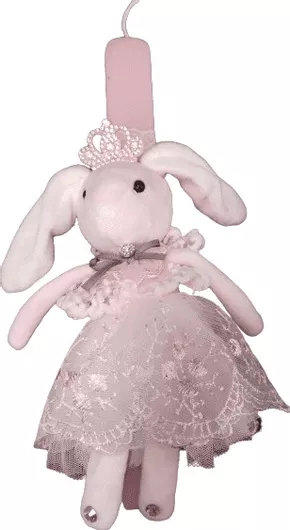 Πασχαλινή Λαμπάδα Romvous CANDLE159 Χειροποίητη Αρωματική Σετ με Κουνελάκι Πριγκίπισσα-Κορώνα Στρας