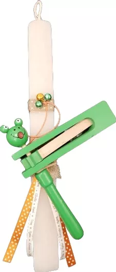 Πασχαλινή Λαμπάδα Romvous CANDLE170 Χειροποίητη Αρωματική Σετ με Ξύλινη Ροκάνα Βατραχάκι