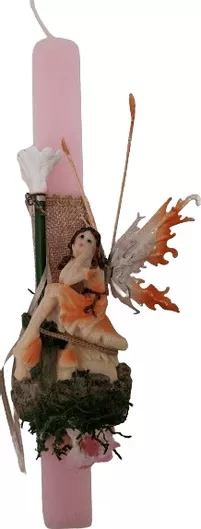 Πασχαλινή Λαμπάδα Romvous Αρωματική με Νεράιδα Λουλούδι LED 30cm Ροζ