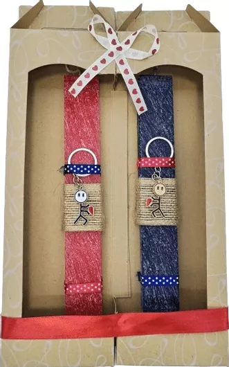 Πασχαλινή Λαμπάδα Romvous Αρωματική για Ζευγάρι Σετ 2τμχ με Μπρελόκ 25x4cm Μπλε / Κόκκινο