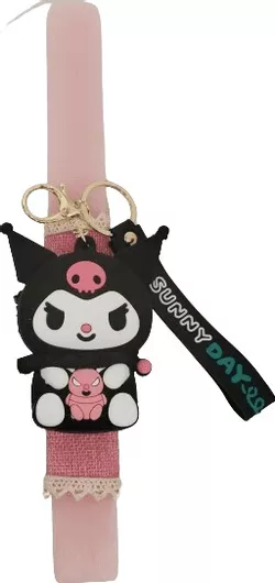 Πασχαλινή Λαμπάδα Romvous Αρωματική με Μπρελόκ Πορτοφολάκι Kuromi Μαύρο 30cm Ροζ