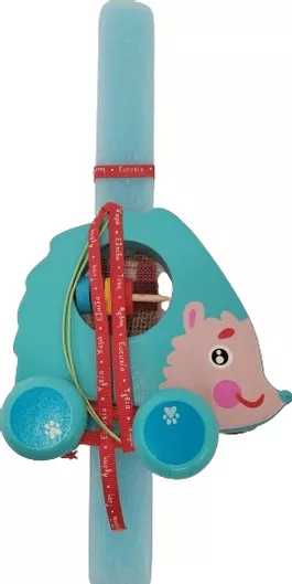 Πασχαλινή Λαμπάδα Romvous Αρωματική με Ξύλινο Παιχνίδι Σκατζοχοιράκι 30cm Γαλάζιο