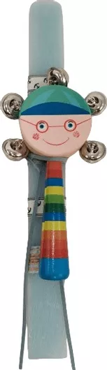 Πασχαλινή Λαμπάδα Romvous Αρωματική με Ξύλινη Μπεμπέ Κουδουνίστρα 30cm Γαλάζιο