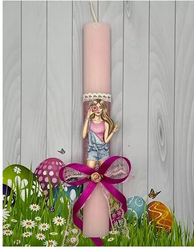 Πασχαλινή Λαμπάδα Aggelography Αρωματική με Στολίδι Κορίτσι Ροζ