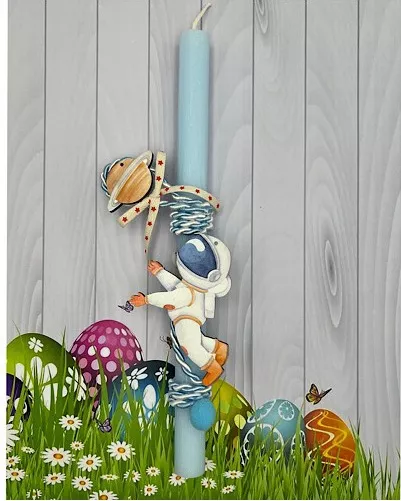 Πασχαλινή Λαμπάδα Aggelography Αρωματική με Στολίδι Αστροναύτης Διάστημα Γαλάζιο