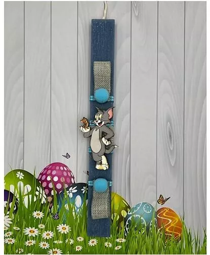 Πασχαλινή Λαμπάδα Aggelography Αρωματική με Στολίδι Τομ Και Τζέρι Μπλε