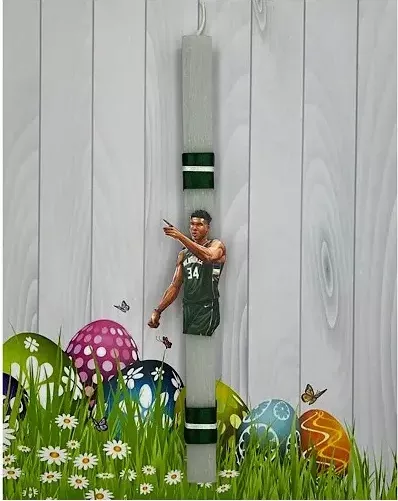 Πασχαλινή Λαμπάδα Aggelography Αρωματική με Στολίδι Αντετοκούνμπο Γκρι