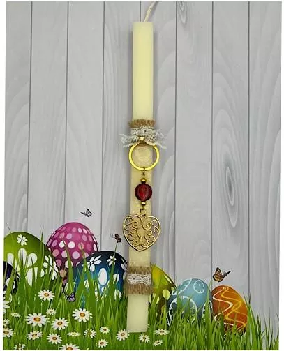 Πασχαλινή Λαμπάδα Aggelography Αρωματική με Στολίδι Μπρελόκ Καρδιά Εκρού