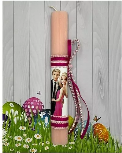 Πασχαλινή Λαμπάδα Aggelography Αρωματική με Στολίδι Μπάρμπι Και Κεν (Barbie Ken) Ροζ