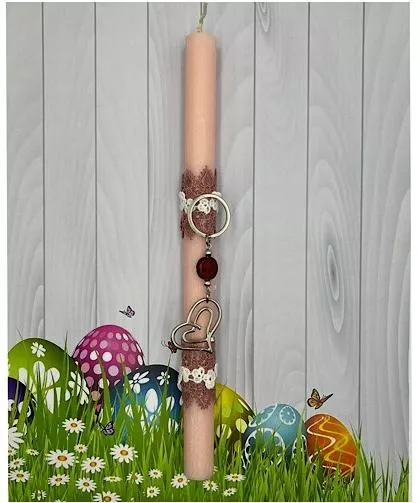 Πασχαλινή Λαμπάδα Aggelography Αρωματική με Στολίδι Μπρελόκ Καρδιά Ροζ