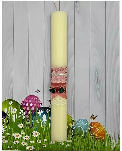 Πασχαλινή Λαμπάδα Aggelography με Στολίδι Σκουλαρίκια Λουλούδι Εκρού