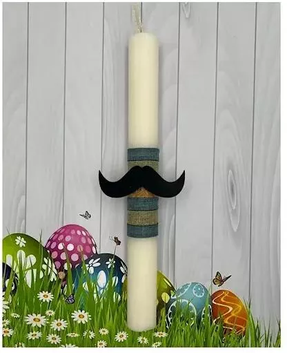 Πασχαλινή Λαμπάδα Aggelography Αρωματική με Στολίδι Μουστάκι Εκρού