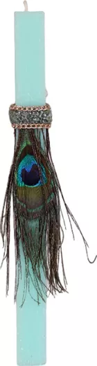 Πασχαλινή Λαμπάδα Katsenis lamp48 Σετ με Τρέσα Φτερό Παγώνι Τιρκουάζ