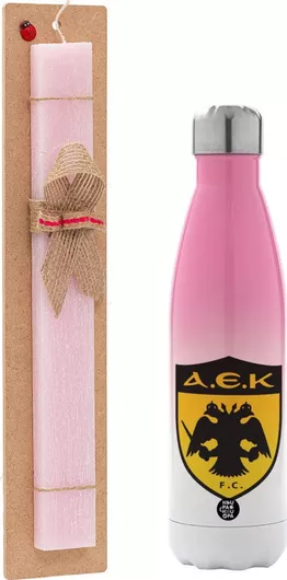 Πασχαλινή Λαμπάδα ΑΕΚ Αρωματική Πλακέ με Μεταλλικό Παγούρι 500ml Ροζ