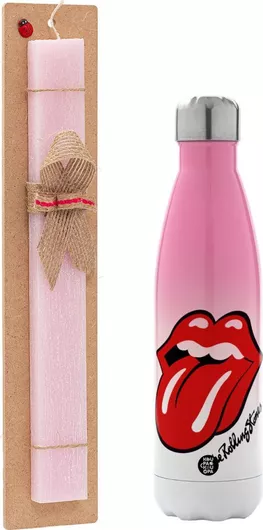 Πασχαλινή Λαμπάδα The Rolling Stones Αρωματική Πλακέ με Μεταλλικό Παγούρι 500ml Ροζ