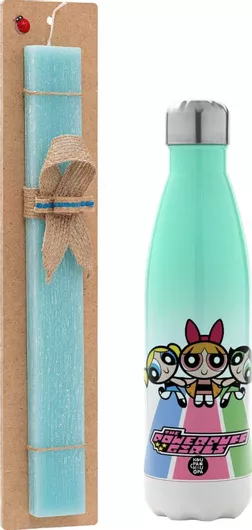 Πασχαλινή Λαμπάδα The Powerpuff Girls Αρωματική Πλακέ με Μεταλλικό Παγούρι 500ml Τιρκουάζ