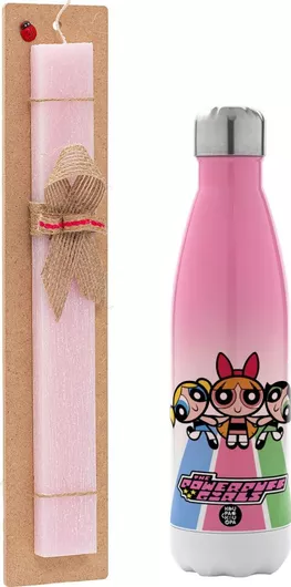 Πασχαλινή Λαμπάδα The Powerpuff Girls Αρωματική Πλακέ με Μεταλλικό Παγούρι 500ml Ροζ