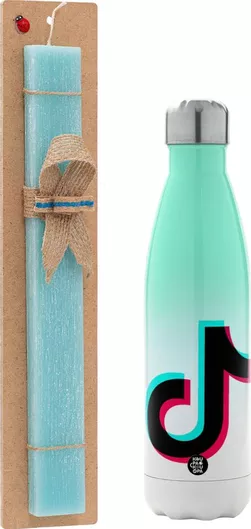 Πασχαλινή Λαμπάδα Tik Tok Αρωματική Πλακέ με Μεταλλικό Παγούρι 500ml Τιρκουάζ