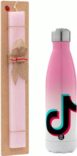 Πασχαλινή Λαμπάδα Tik Tok Αρωματική Πλακέ με Μεταλλικό Παγούρι 500ml Ροζ